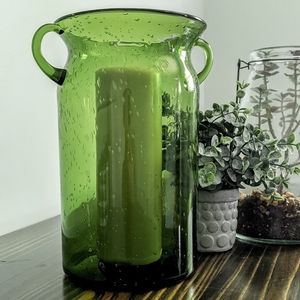 Large Green Bubble Glass Vase 10in